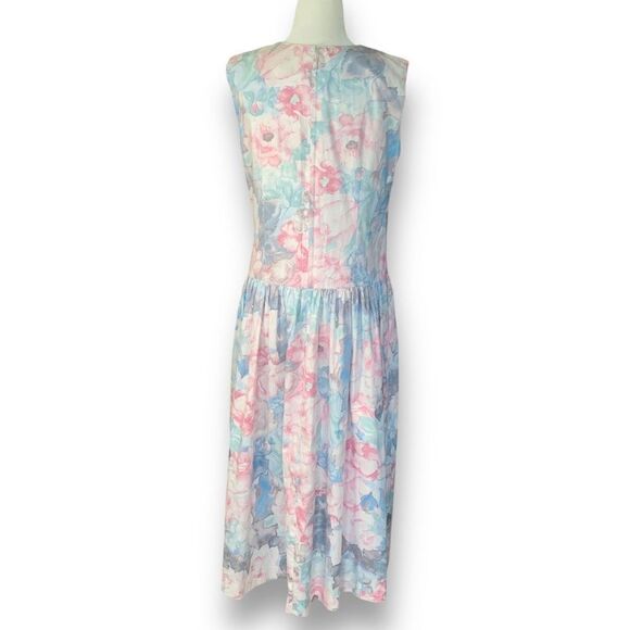 Vintage 80s Dress Pastel Pink White Blue Pattern Granny Floral Printed Flowy 8 - Picture 5 of 9